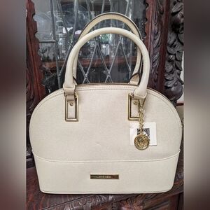 Anne Klein Satchel Ivory Vegan Pebble Leather NWT "Shimmer Down" Bag + Keychain